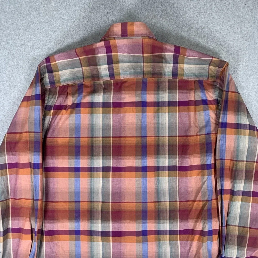Alan Flusser Button Down Shirt Mens Large Multi Plaid Long Sleeve Cotton